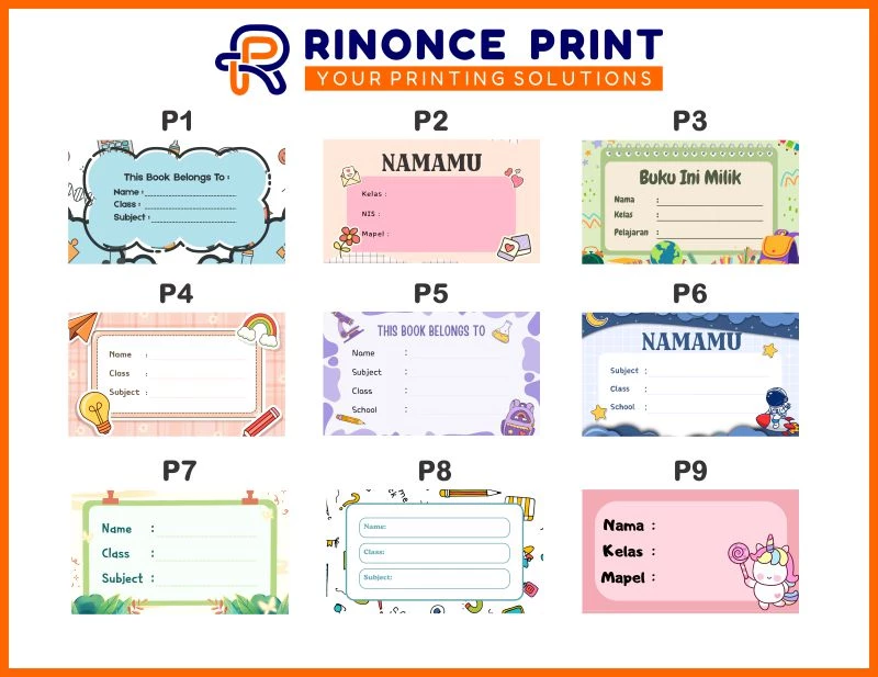 Stiker buku pelajaran rinonce print